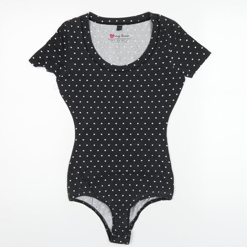 bonprix Womens Green Polka Dot Cotton Bodysuit One-Piece Size XS Snap