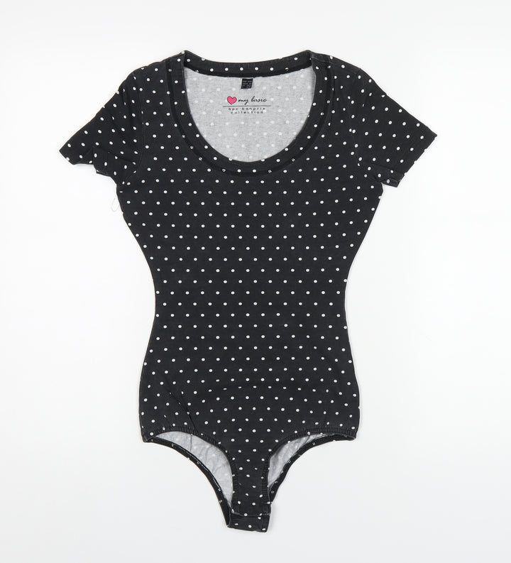 bonprix Womens Green Polka Dot Cotton Bodysuit One-Piece Size XS Snap