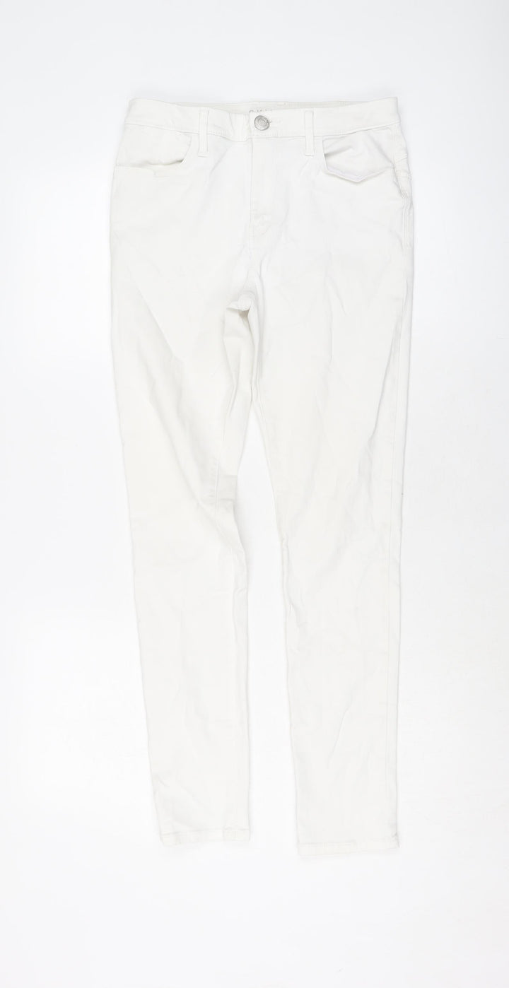 Marks and Spencer Womens White Cotton Skinny Jeans Size 10 L28 in Regular Button