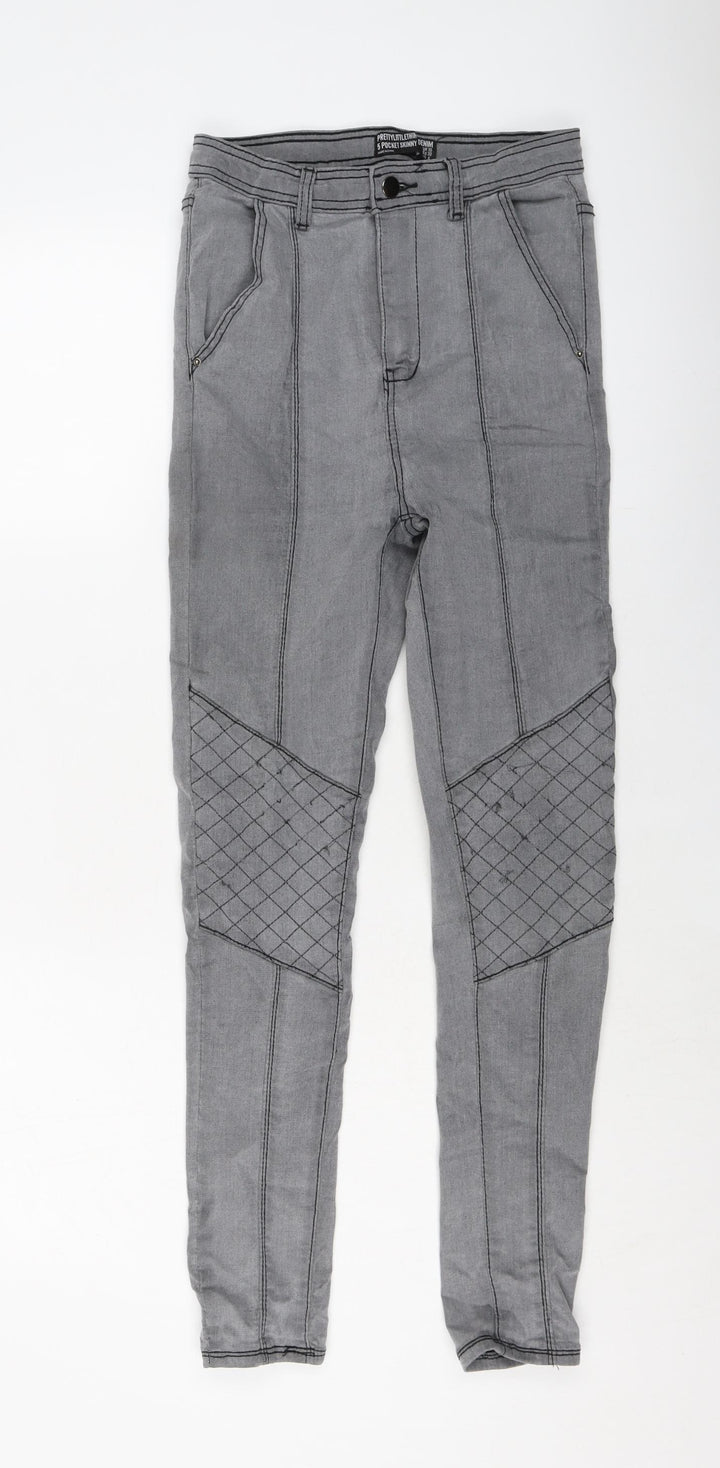 PRETTYLITTLETHING Womens Grey Cotton Skinny Jeans Size 10 L27 in Regular Button