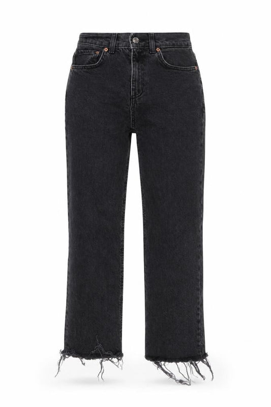 Front view of ASOS women’s grey cotton cropped jeans, size UK 26, in, 24-inch leg regular button