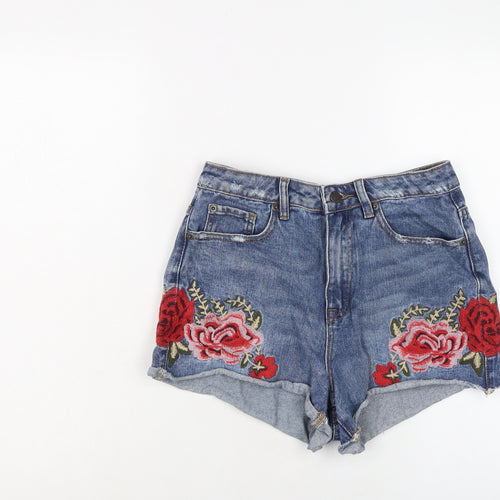 New Look Womens Blue Cotton Cut-Off Shorts Size 10 L3 in Regular Button