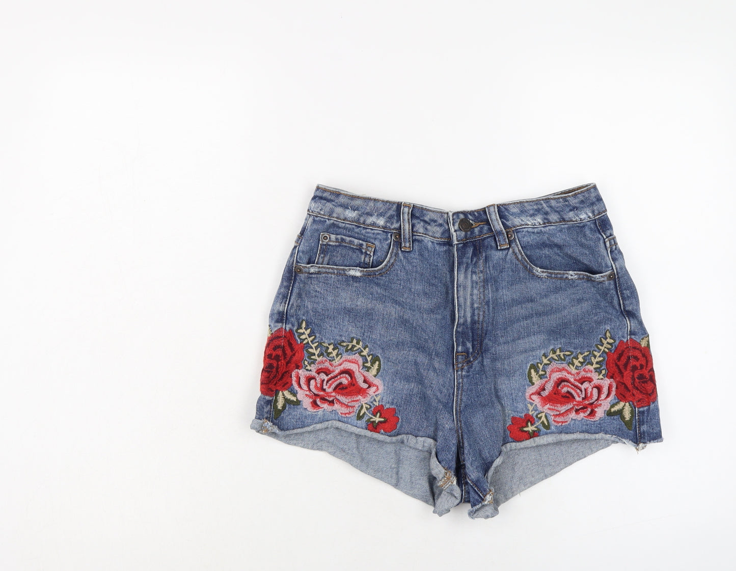 New Look Womens Blue Cotton Cut-Off Shorts Size 10 L3 in Regular Button