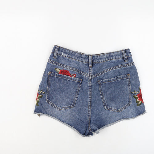 New Look Womens Blue Cotton Cut-Off Shorts Size 10 L3 in Regular Button