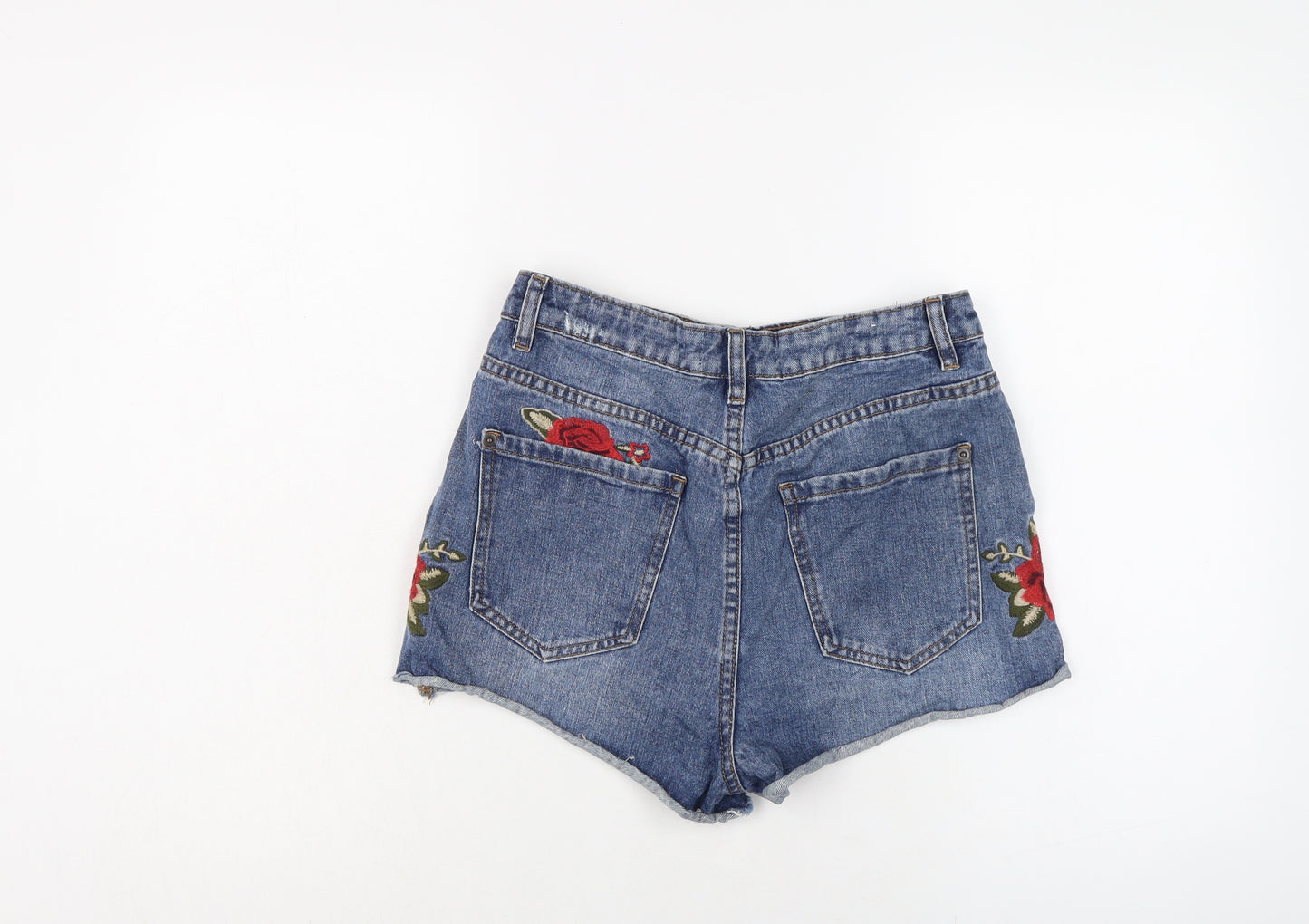New Look Womens Blue Cotton Cut-Off Shorts Size 10 L3 in Regular Button