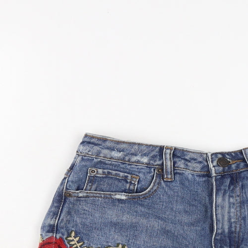 New Look Womens Blue Cotton Cut-Off Shorts Size 10 L3 in Regular Button