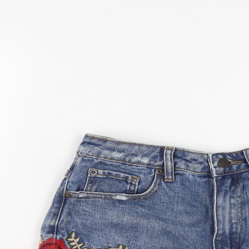 New Look Womens Blue Cotton Cut-Off Shorts Size 10 L3 in Regular Button