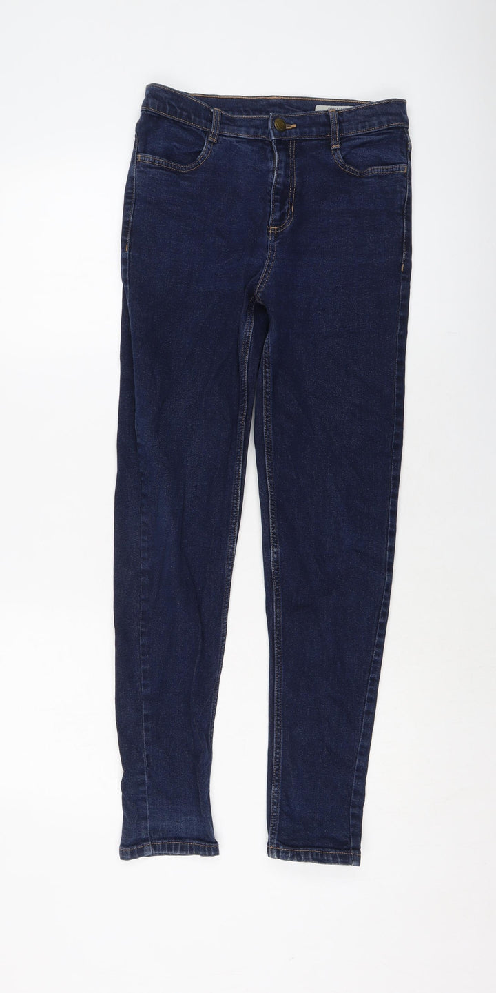 Marks and Spencer Womens Blue Cotton Skinny Jeans Size 8 L28 in Regular Button