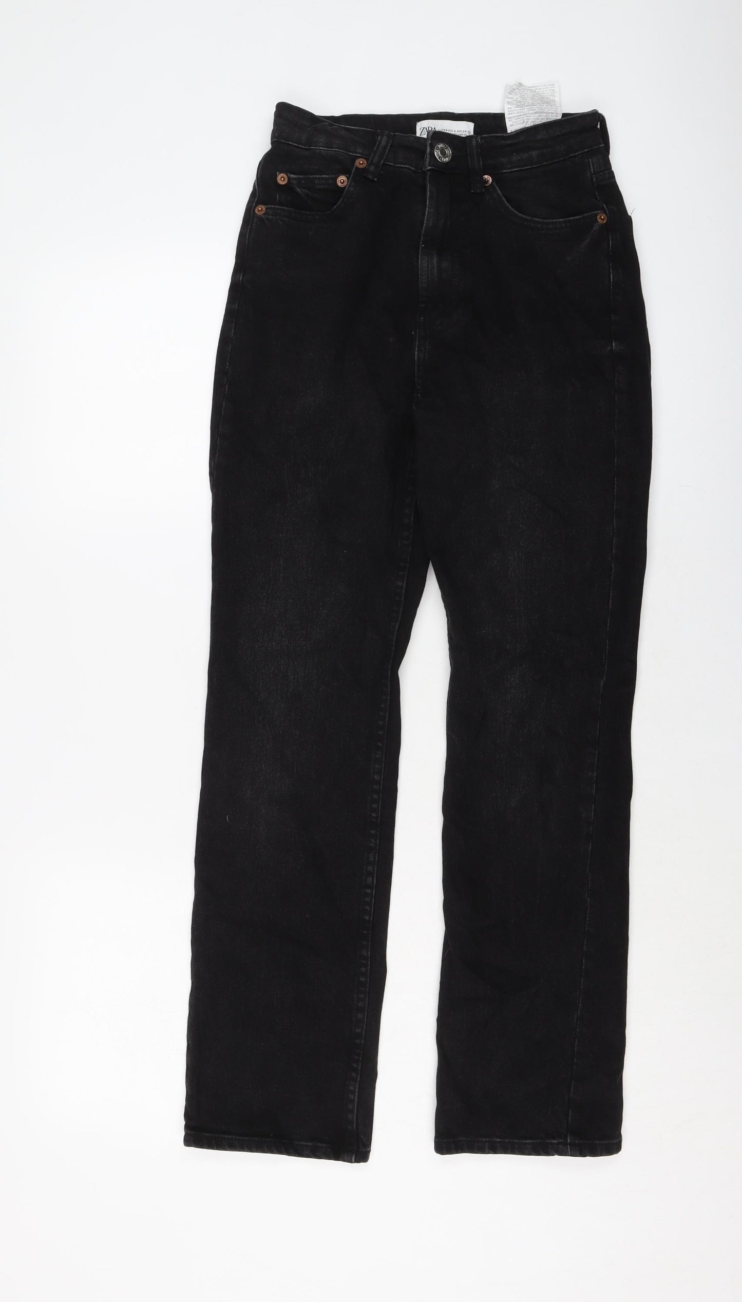 Zara Womens Black Cotton Straight Jeans Size 6 L28 in Regular Button