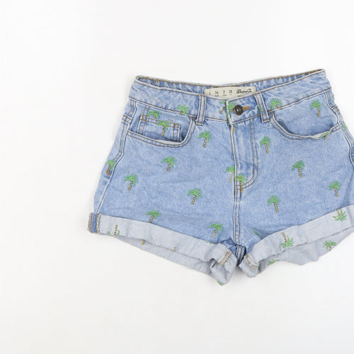 Denim & Co. Womens Blue Geometric Cotton Hot Pants Shorts Size 6 L3 in Regular Button