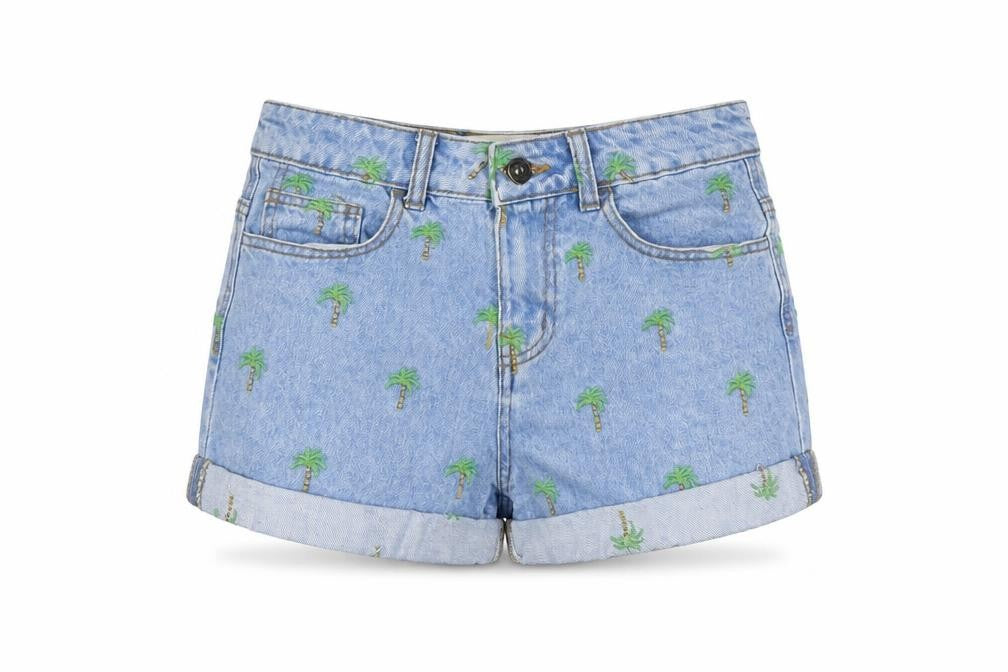 Denim & Co. Womens Blue Geometric Cotton Hot Pants Shorts Size 6 L3 in Regular Button
