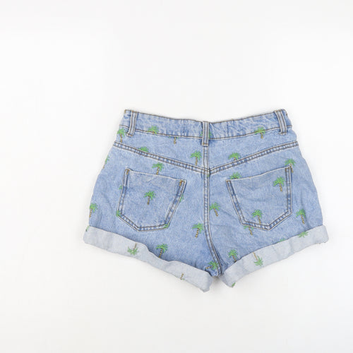 Denim & Co. Womens Blue Geometric Cotton Hot Pants Shorts Size 6 L3 in Regular Button