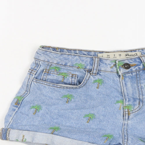 Denim & Co. Womens Blue Geometric Cotton Hot Pants Shorts Size 6 L3 in Regular Button