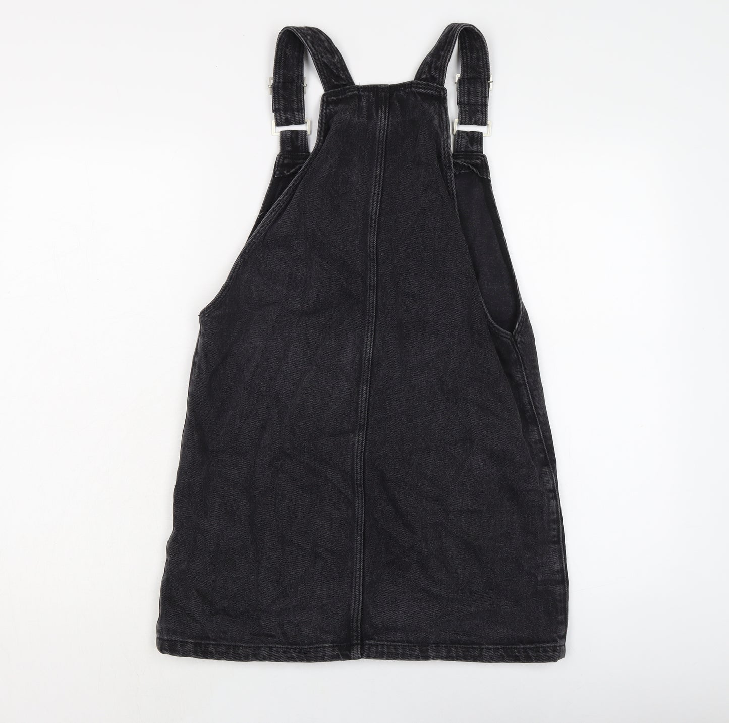 New Lok Womens Black Cotton Pinafore/Dungaree Dress Size 8 Square Neck Button