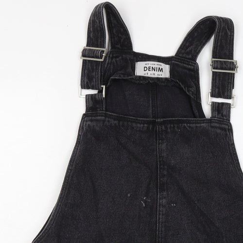 New Lok Womens Black Cotton Pinafore/Dungaree Dress Size 8 Square Neck Button