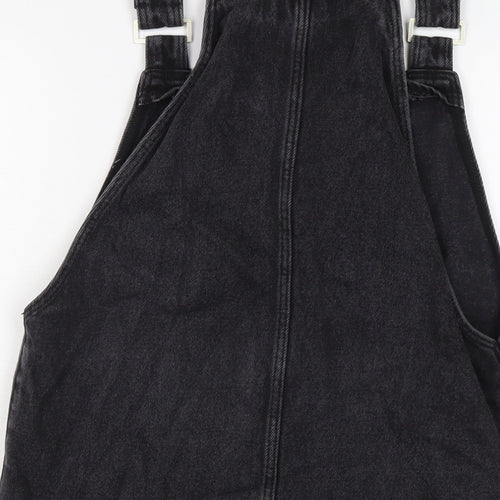 New Lok Womens Black Cotton Pinafore/Dungaree Dress Size 8 Square Neck Button