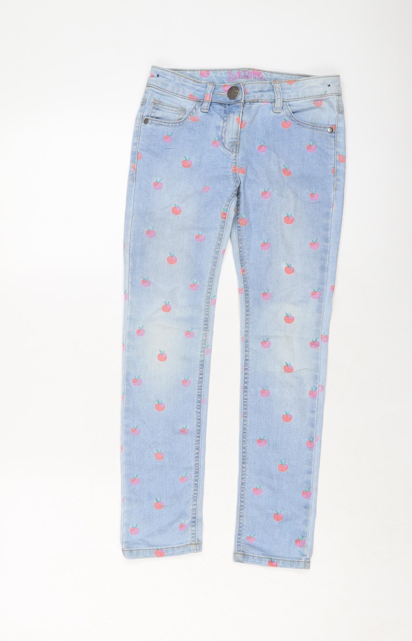 NEXT Girls Blue Geometric Cotton Skinny Jeans Size 9 Years Regular Button