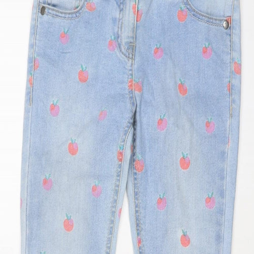 NEXT Girls Blue Geometric Cotton Skinny Jeans Size 9 Years Regular Button