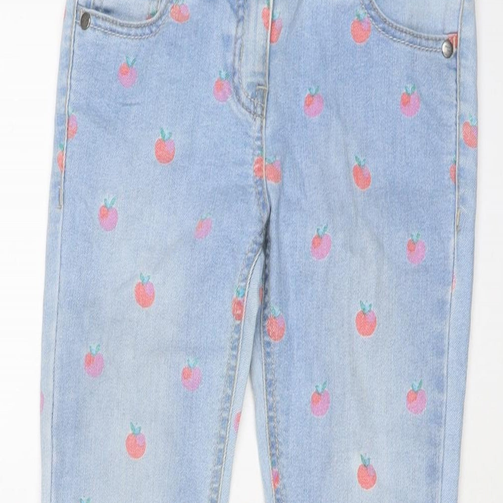 NEXT Girls Blue Geometric Cotton Skinny Jeans Size 9 Years Regular Button