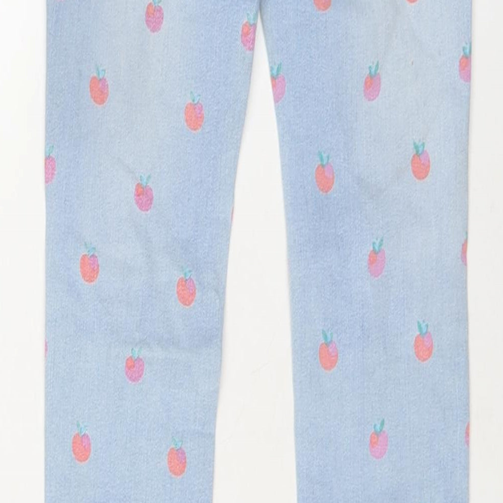 NEXT Girls Blue Geometric Cotton Skinny Jeans Size 9 Years Regular Button