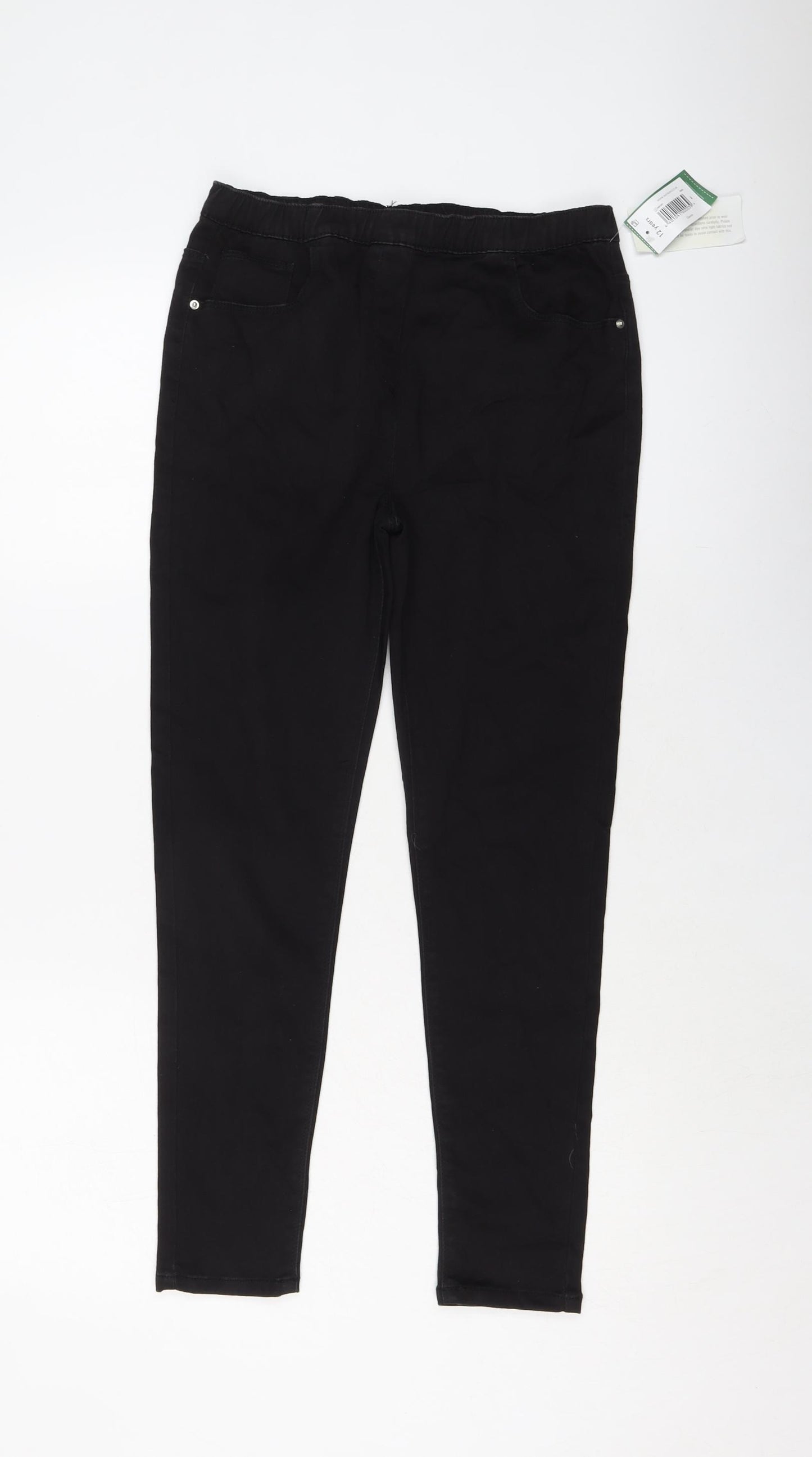 Matalan Girls Black Cotton Skinny Jeans Size 12 Years Regular Pullover