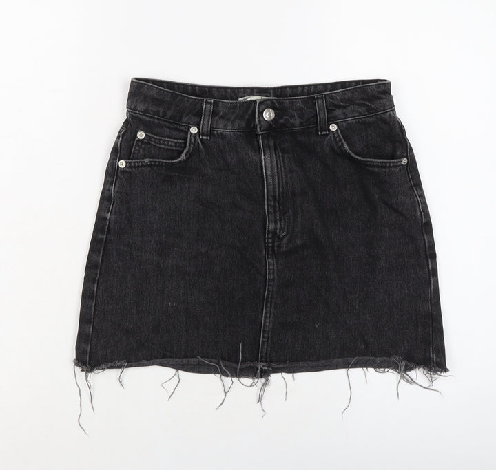 TRopsho[ Womens Grey Cotton Mini Skirt Size 8 Button