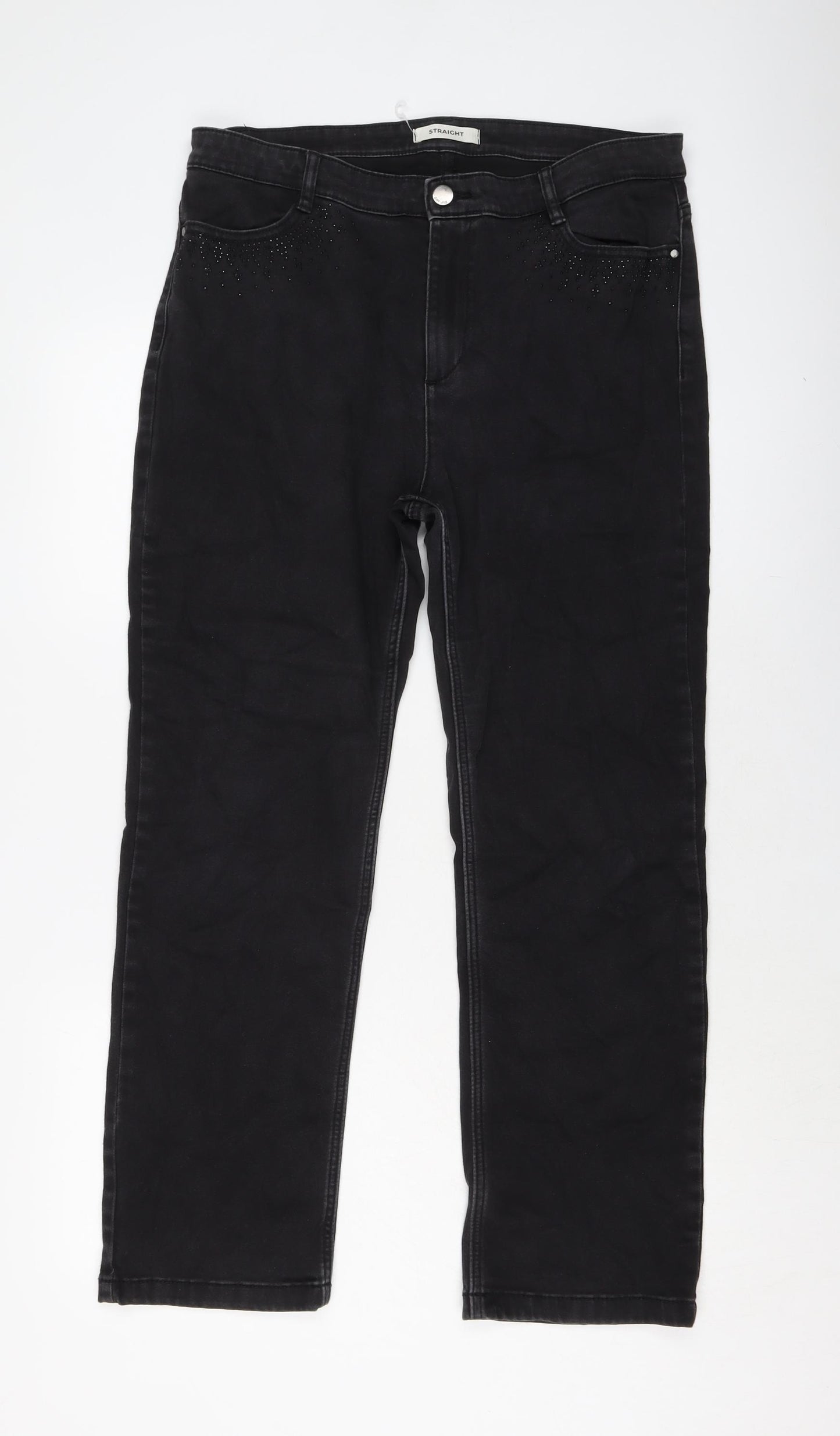 Marks and Spencer Womens Grey Cotton Straight Jeans Size 16 L27 in Regular Button