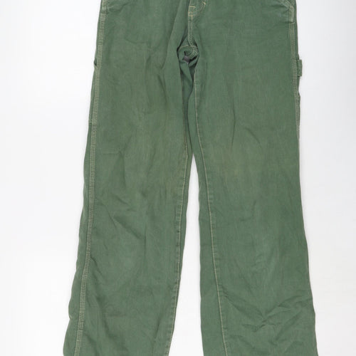 Pull&Bear Womens Green Cotton Wide-Leg Jeans Size 6 L31 in Regular Button