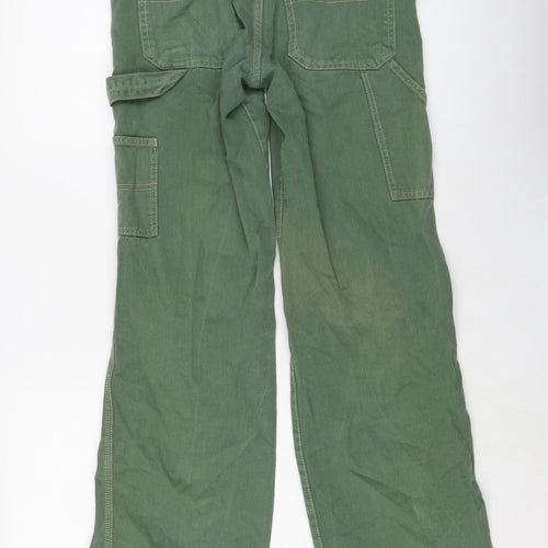 Pull&Bear Womens Green Cotton Wide-Leg Jeans Size 6 L31 in Regular Button