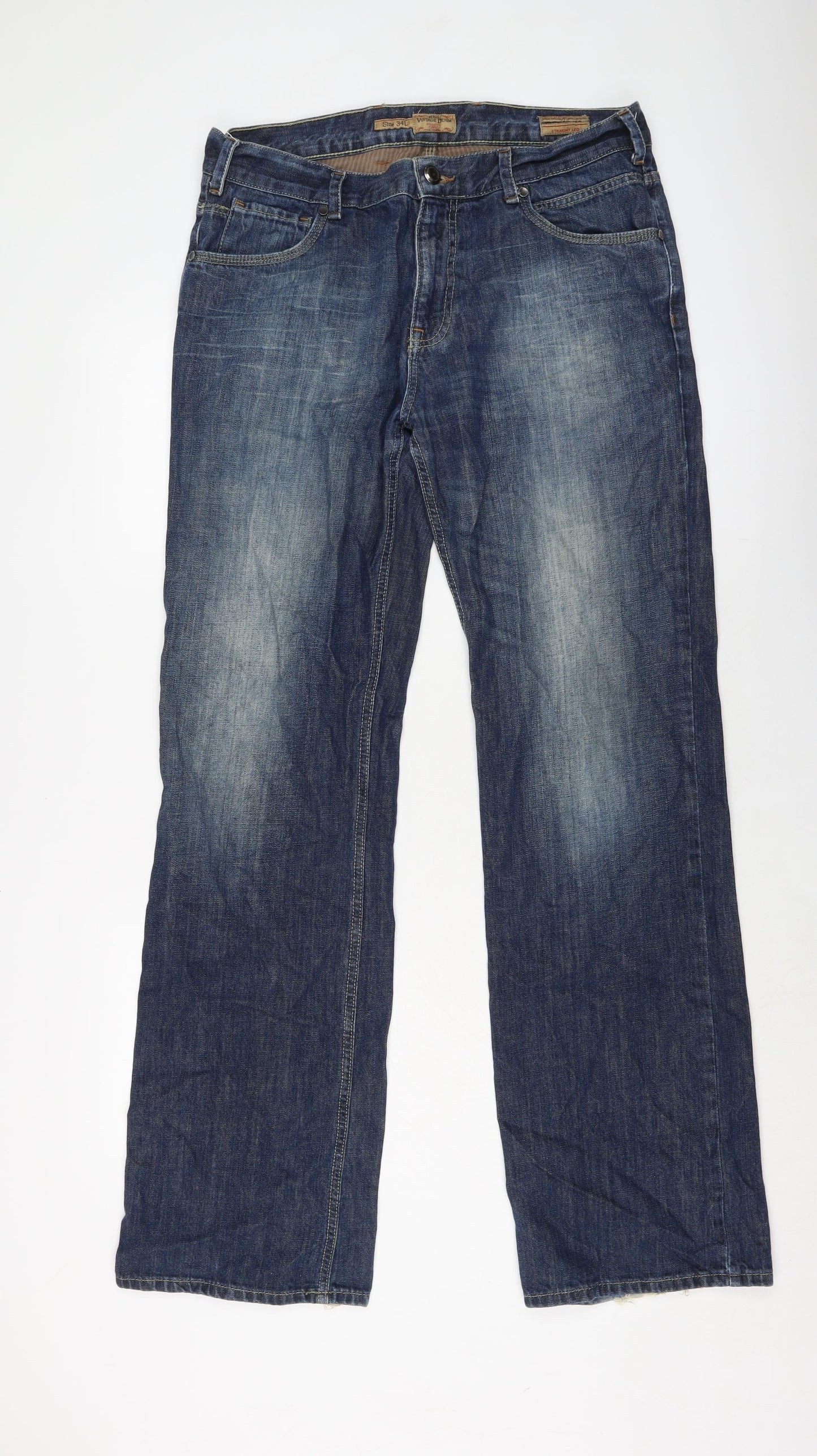 NEXT Mens Blue Cotton Straight Jeans Size 34 in L34 in Regular Button - Vintage