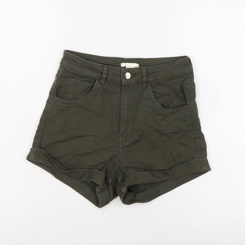 H&M Womens Green Cotton Hot Pants Shorts Size 8 L3 in Regular Button