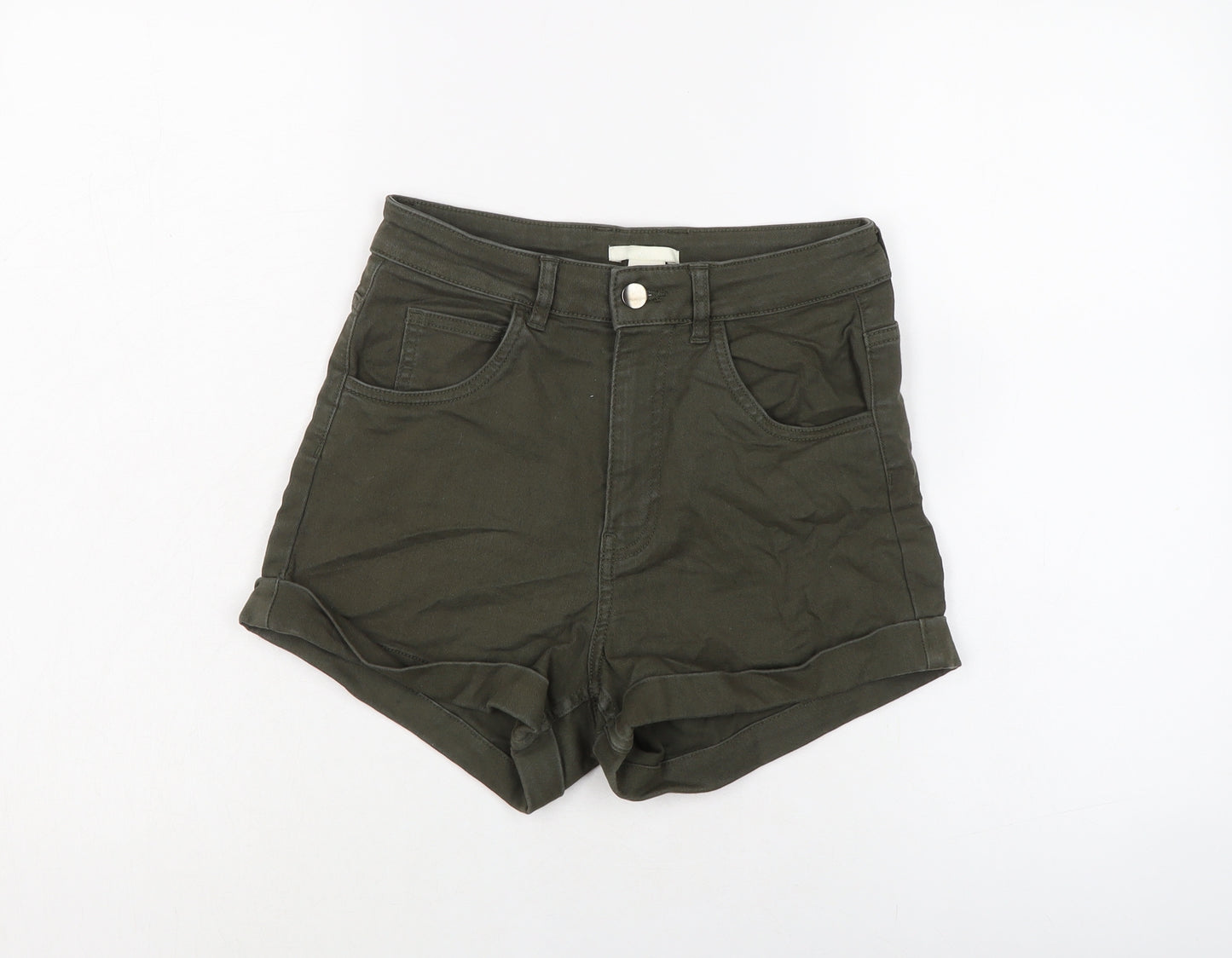 H&M Womens Green Cotton Hot Pants Shorts Size 8 L3 in Regular Button