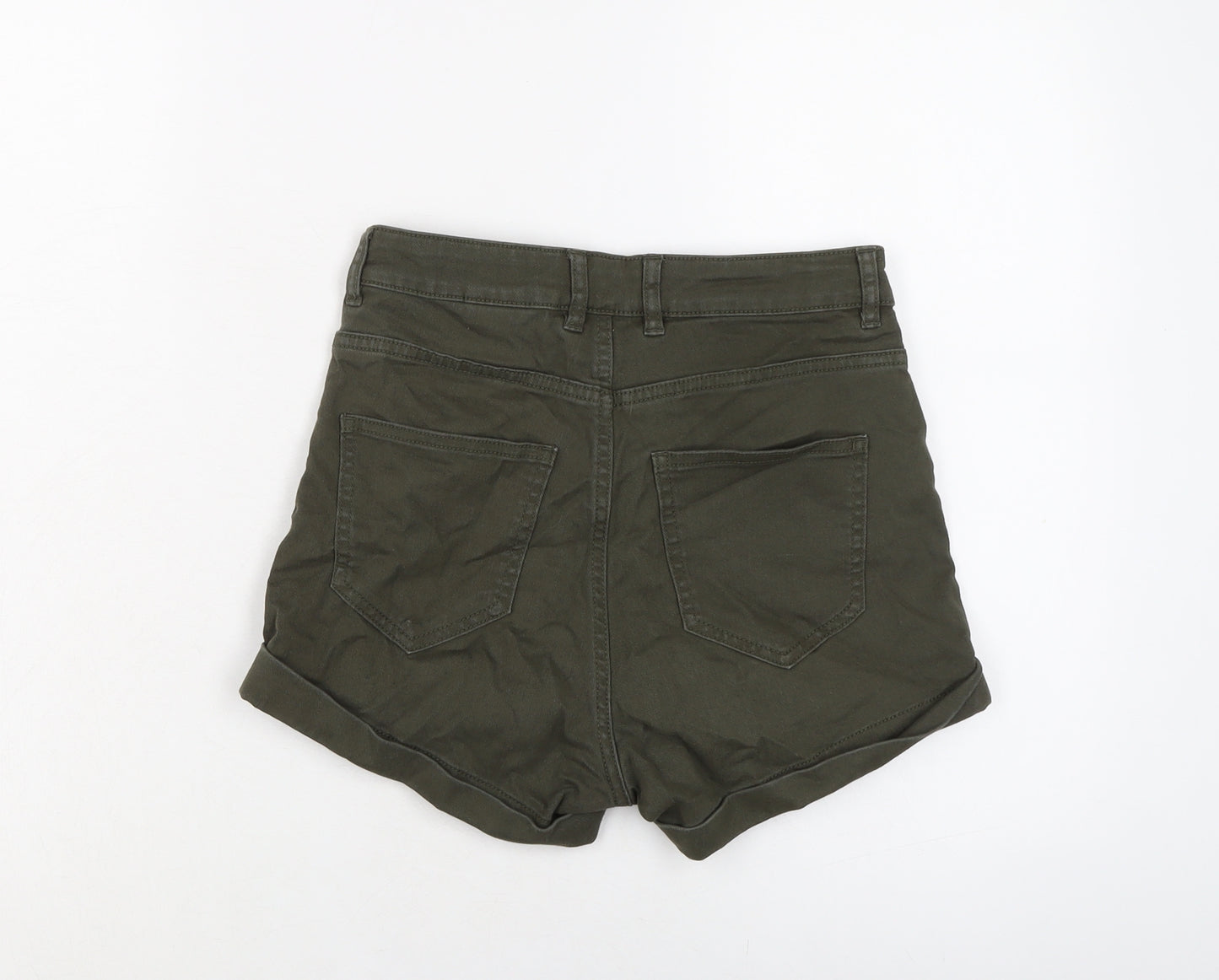 H&M Womens Green Cotton Hot Pants Shorts Size 8 L3 in Regular Button