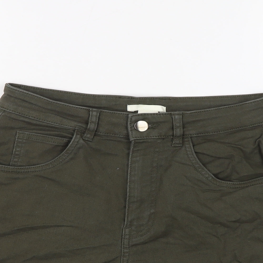H&M Womens Green Cotton Hot Pants Shorts Size 8 L3 in Regular Button