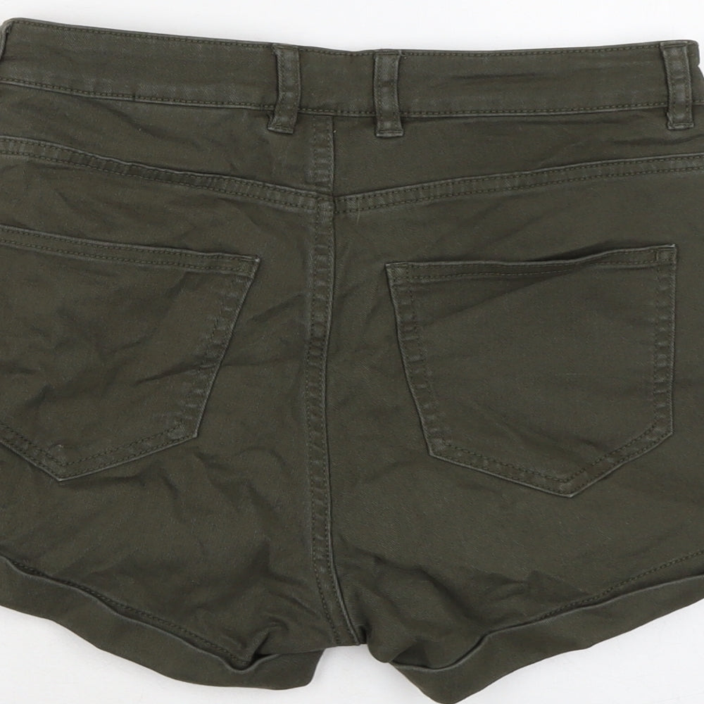H&M Womens Green Cotton Hot Pants Shorts Size 8 L3 in Regular Button