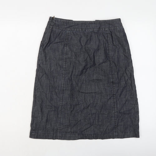 L.K. Bennett Womens Blue Cotton A-Line Skirt Size 10 Zip