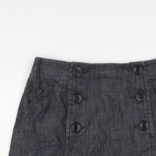 L.K. Bennett Womens Blue Cotton A-Line Skirt Size 10 Zip