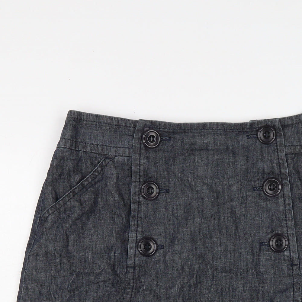 L.K. Bennett Womens Blue Cotton A-Line Skirt Size 10 Zip