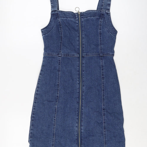 Denim & Co. Womens Blue Cotton Mini Size 8 Square Neck Zip