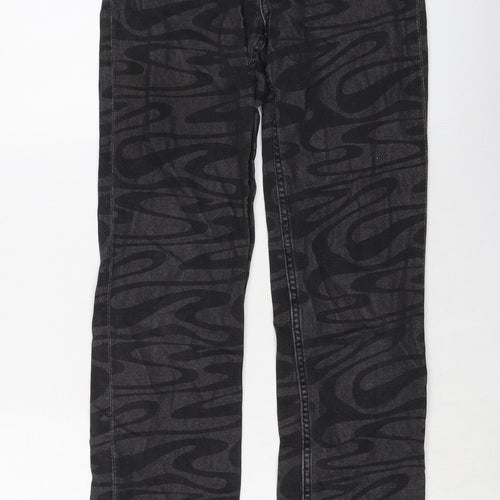 H&M Girls Grey Geometric Cotton Straight Jeans Size 11-12 Years Regular Button