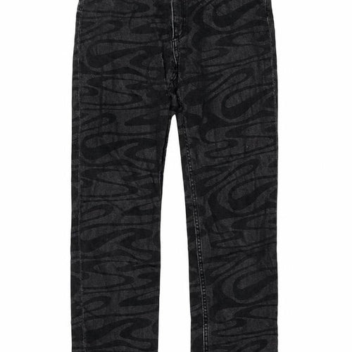 H&M Girls Grey Geometric Cotton Straight Jeans Size 11-12 Years Regular Button