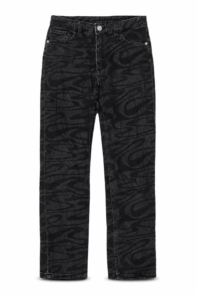 H&M Girls Grey Geometric Cotton Straight Jeans Size 11-12 Years Regular Button