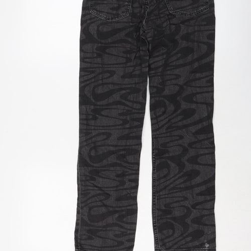 H&M Girls Grey Geometric Cotton Straight Jeans Size 11-12 Years Regular Button
