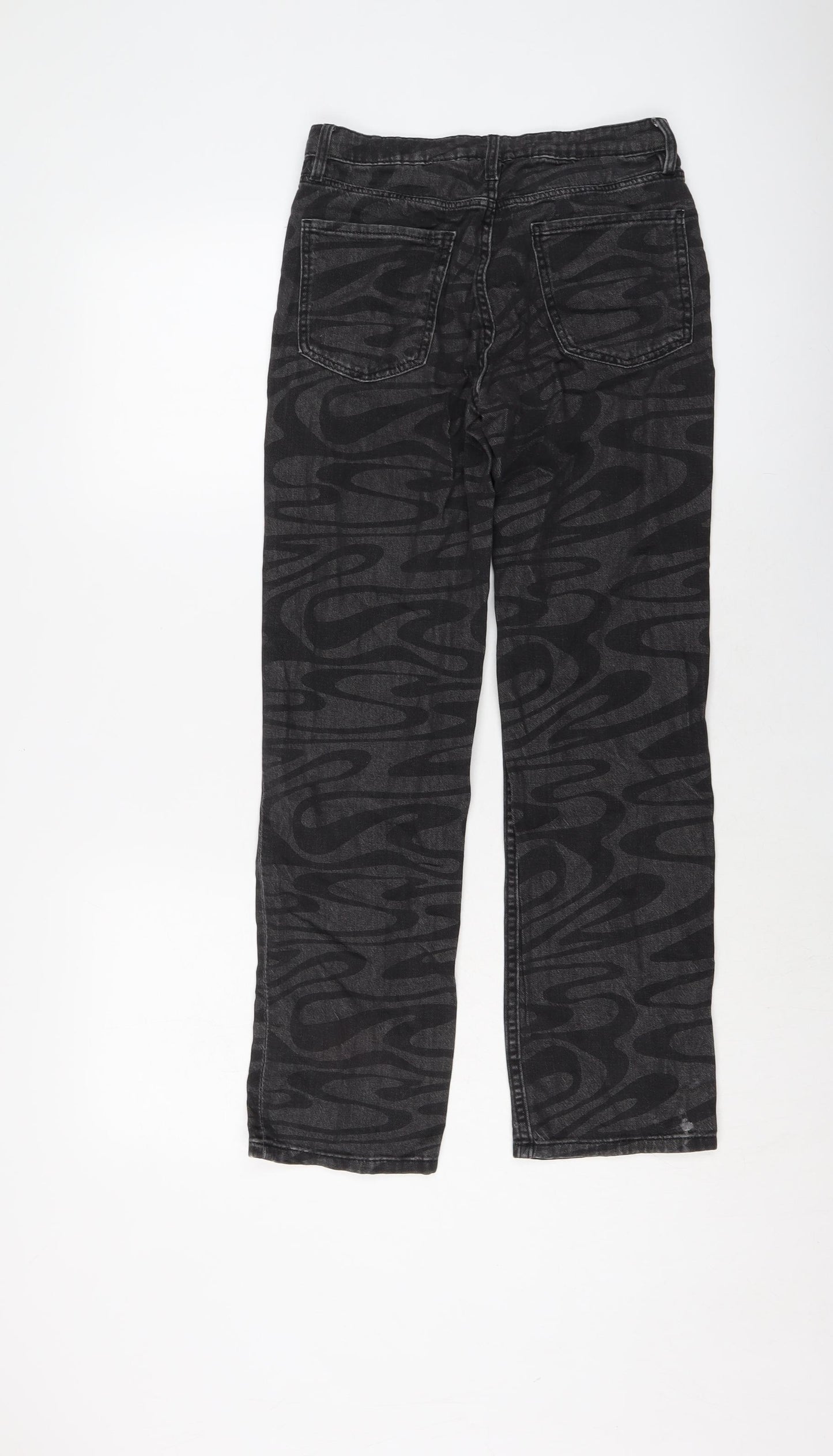 H&M Girls Grey Geometric Cotton Straight Jeans Size 11-12 Years Regular Button