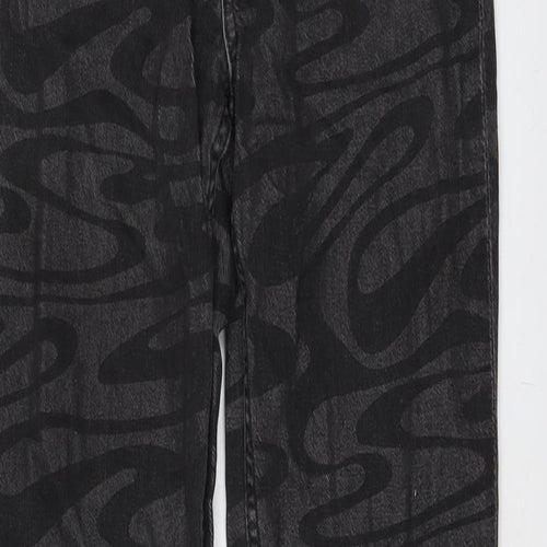 H&M Girls Grey Geometric Cotton Straight Jeans Size 11-12 Years Regular Button