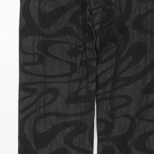 H&M Girls Grey Geometric Cotton Straight Jeans Size 11-12 Years Regular Button