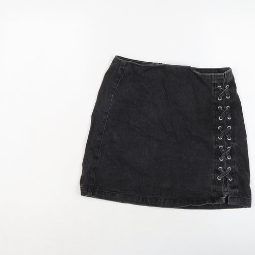 New Look Girls Black Cotton A-Line Skirt Size 13 Years Regular Zip