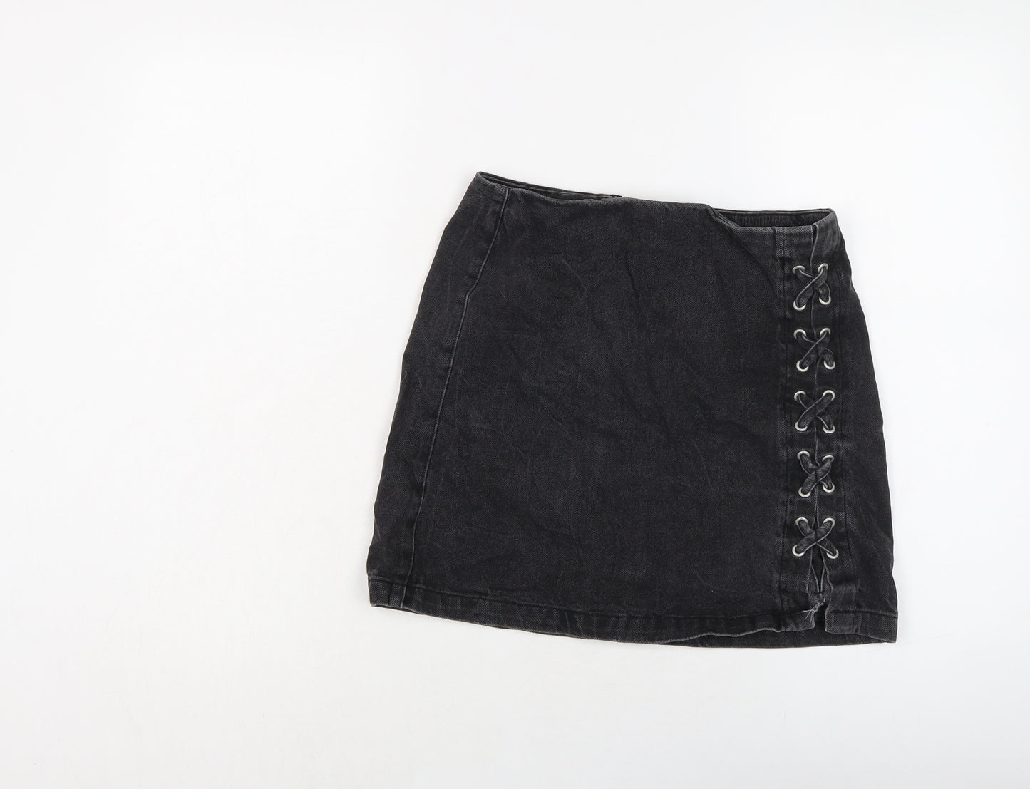 New Look Girls Black Cotton A-Line Skirt Size 13 Years Regular Zip