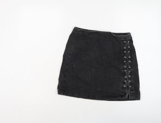 New Look Girls Black Cotton A-Line Skirt Size 13 Years Regular Zip