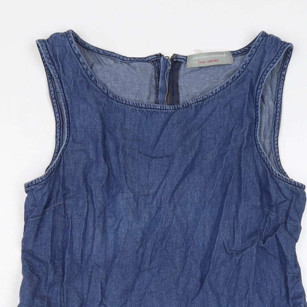 Dorothy Perkins Womens Blue Cotton A-Line Size 10 Round Neck Zip